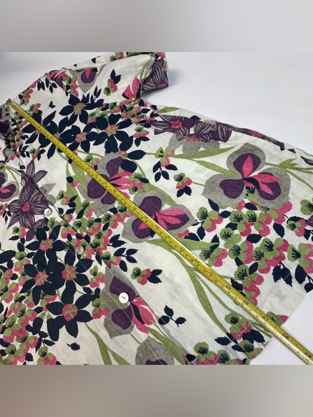 Hot Cotton 100% Linen Ivory Floral Print Button Down Top XL - Picture 6 of 8